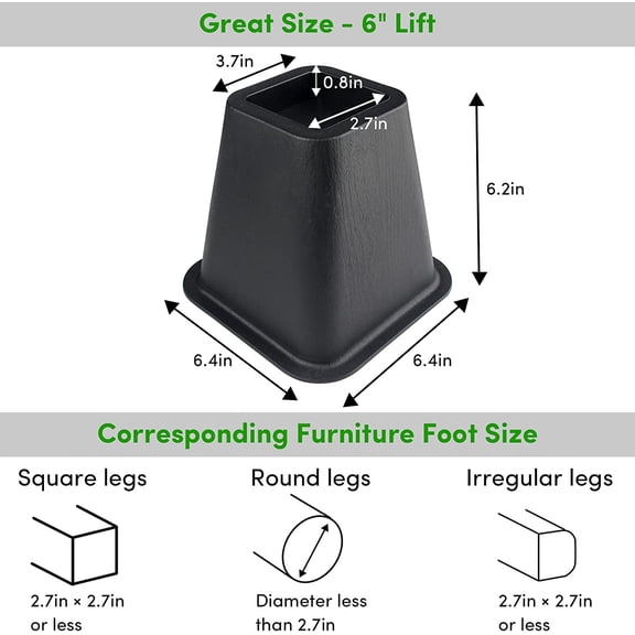 DEDU Bed Risers 6 Inch Heavy Duty 9 Pack, Furniture Risers for Sofas Oversized, Bed Furniture Risers with Non-Slip Pad Supports Up to 2200 Lbs for Bed, Couch, Desk, Chair (Black)