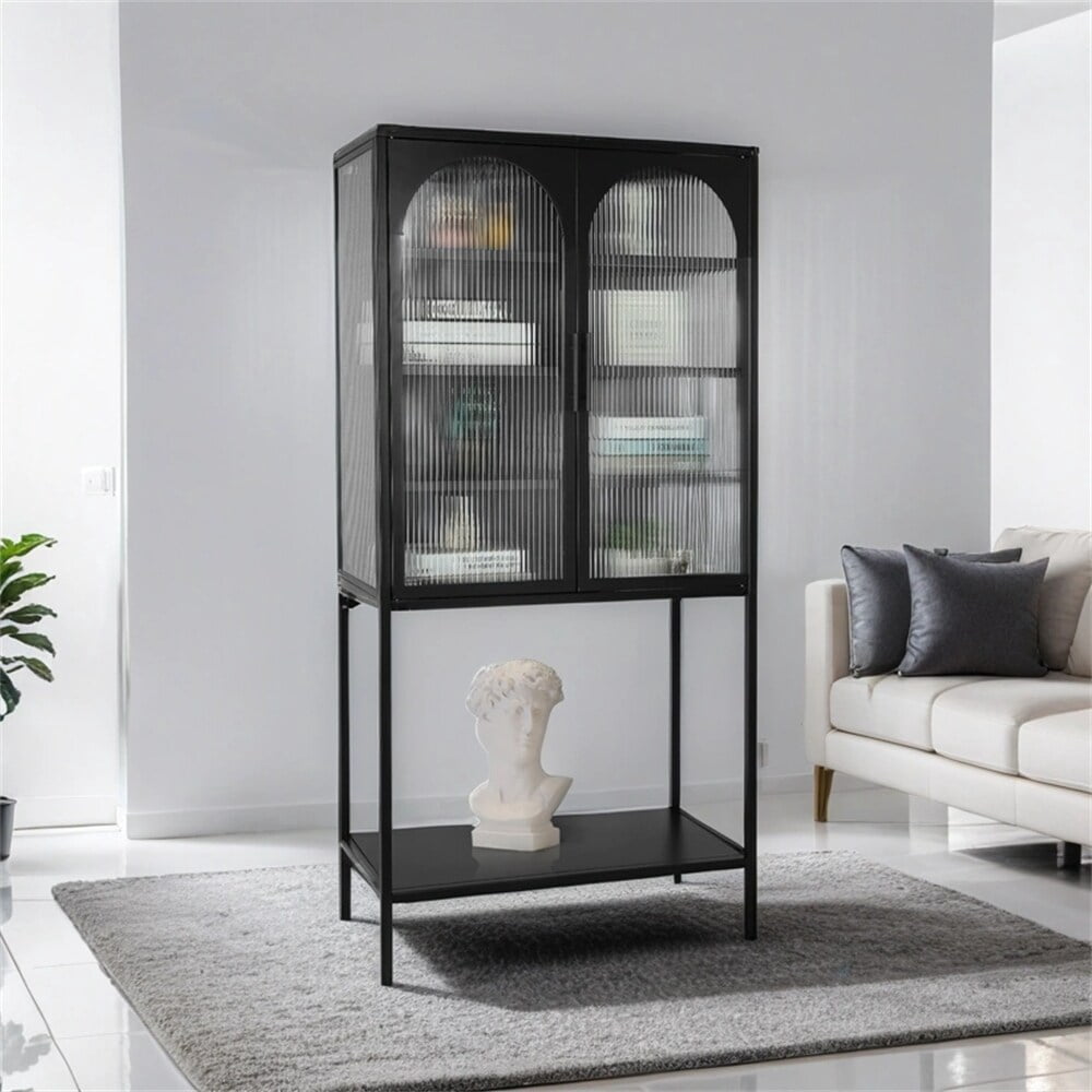 DEELIGHT Elegant Floor Cabinet w/Glass Arched Doors Living Room Display Cabinet Black - Walmart.com