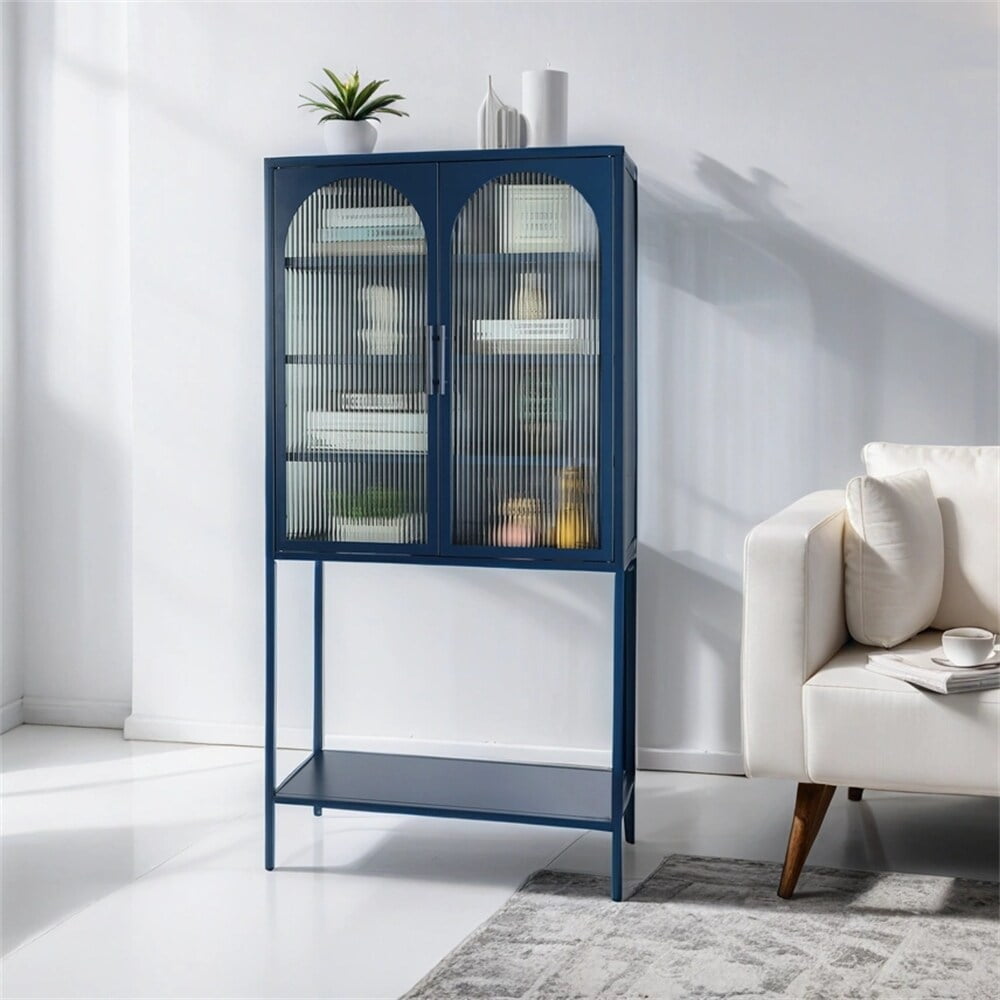 DEELIGHT Elegant Floor Cabinet w/Glass Arched Doors Living Room Display Cabinet Blue - Walmart.com