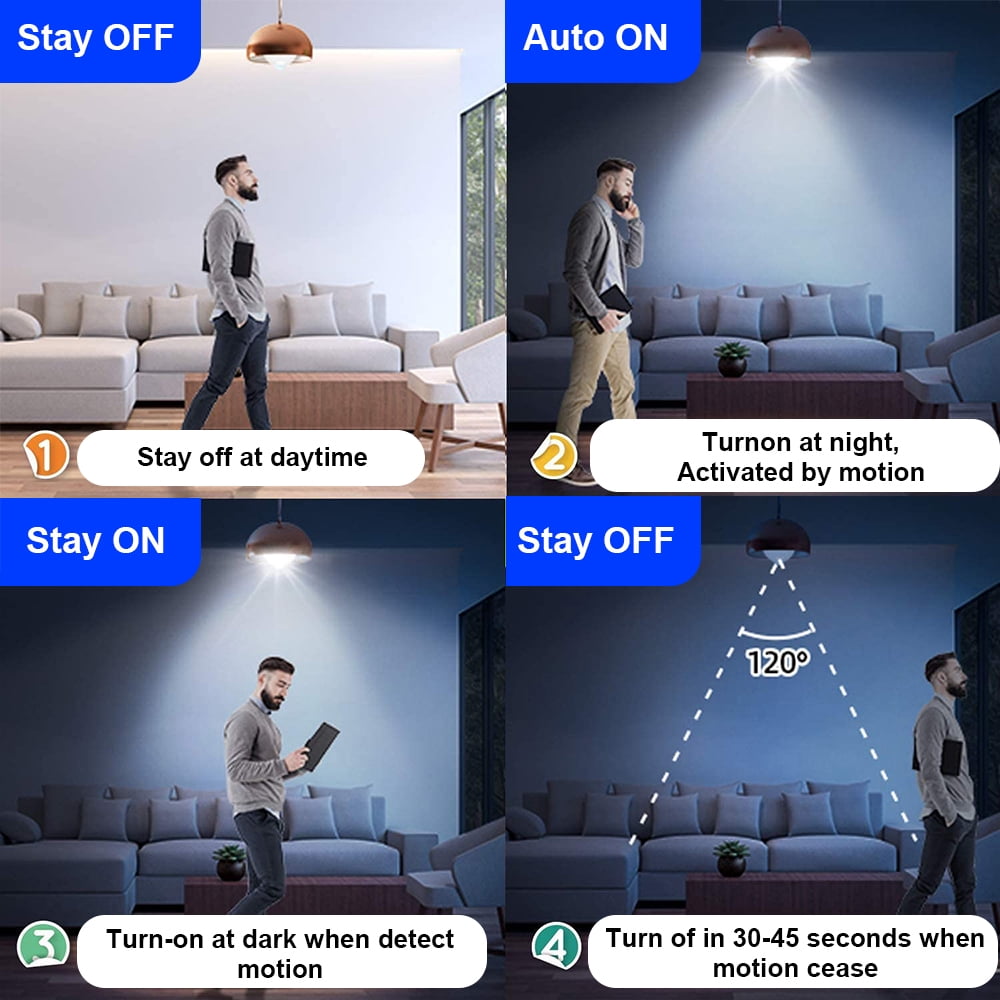 DEELLEEO 2Pack Motion Sensor Light Bulbs, Motion Activated Dusk to Dawn ...