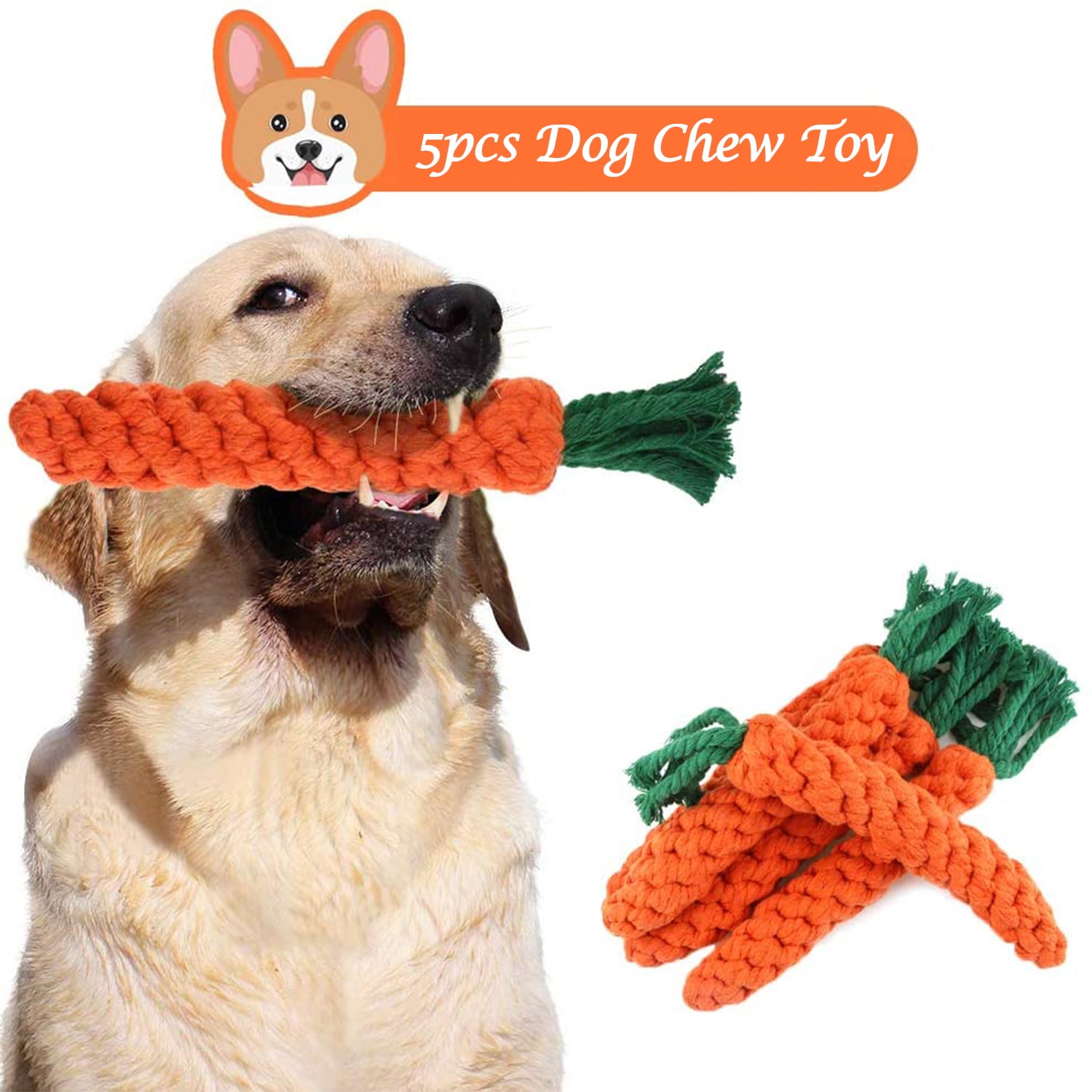 DEELLEEO 5 PCS Carrot Dog Teething Toys, Pets Puppy Rope Training Toys