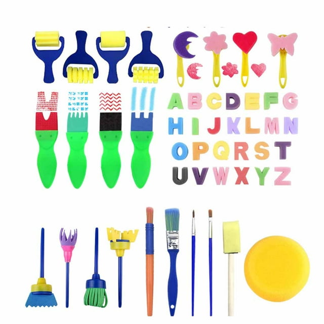DEELLEEO Children Paint Brushes Kit Toy, Washable Paint Brushes Sponge Painting Brush Set for Toddler Kids Drawing Art Supplies