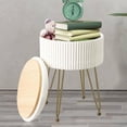 thumbnail image 1 of DEELLEEO Dressing Stool Footstool with Storage, Velvet Storage Footstool Round Footstool with 4 Solid Metal Legs, Upholstered Pleated Vanity Chair Stool for Living Room/Powder Room, Bedroom,Beige, 1 of 5