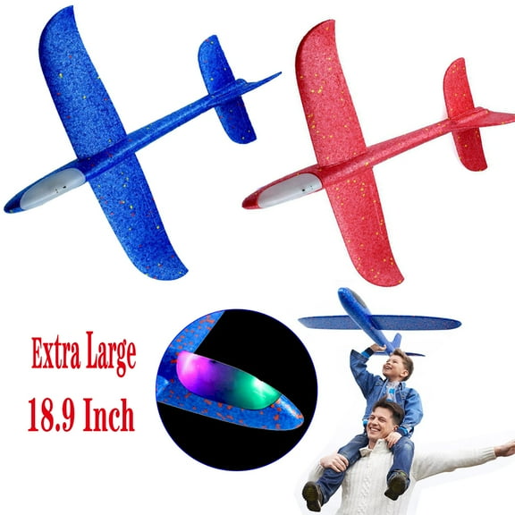 DEELLEEO Flying Glider Planes, 18.9" Foam Flight Mode Throwing Air Plane with Flash LED Light Aerobatic Airplane Outdoor Sport Game Toys for Kids 3-7 Year Old Boy Birthday Christmas Gift, Blue