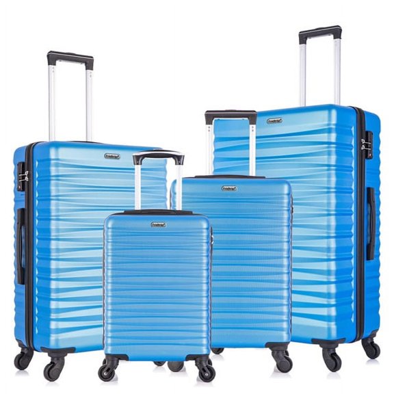 DEELLEEO Four-piece trolley case ABS light hard shell suitcase TSA customs lock blue