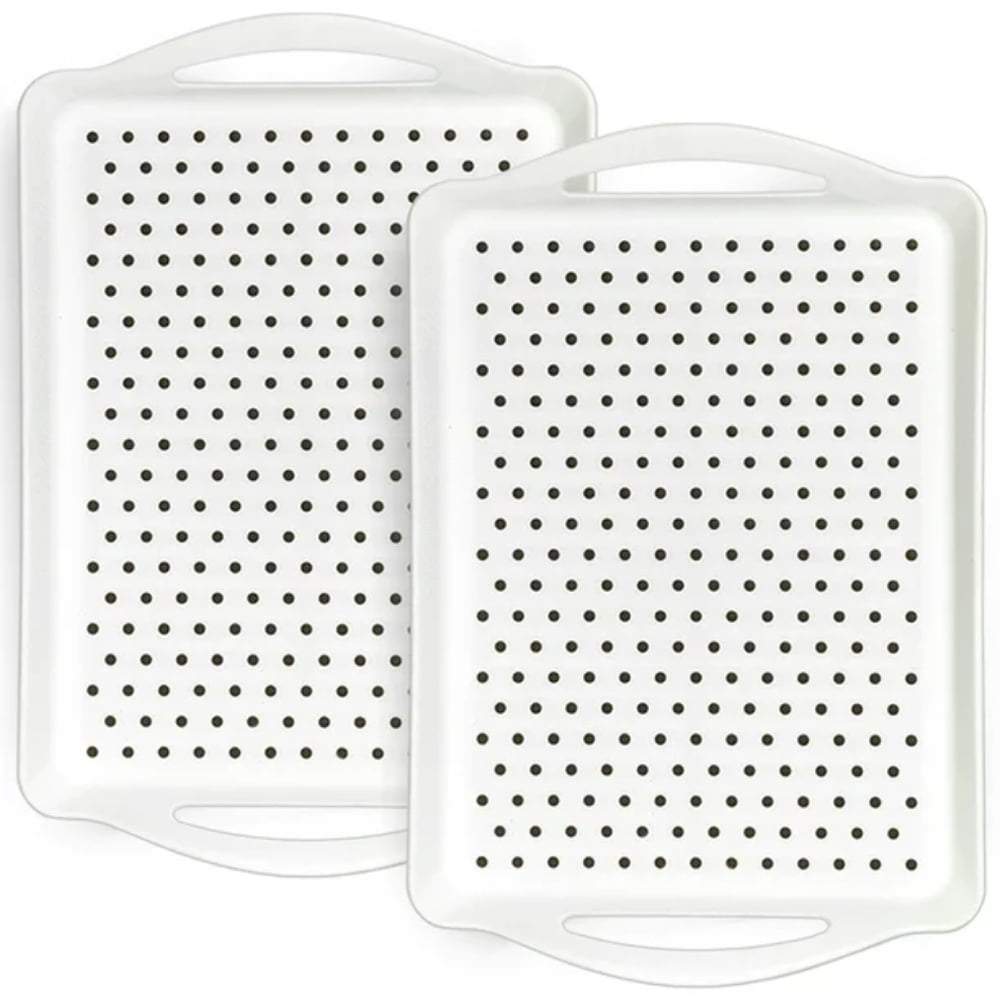 DEELLEEO Nonslip Serving Trays, 2 Pack Large Serving Tray with Handles