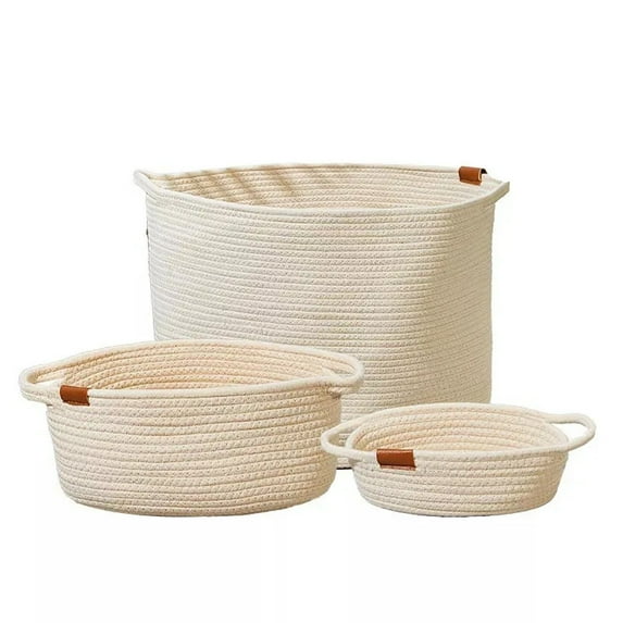 DEELLEEO Redefine Your Space: The Stylish and Functional Cotton Rope Storage Basket for Clutter-Free Desktop Organization and Versatile Storage Solutions,Beige