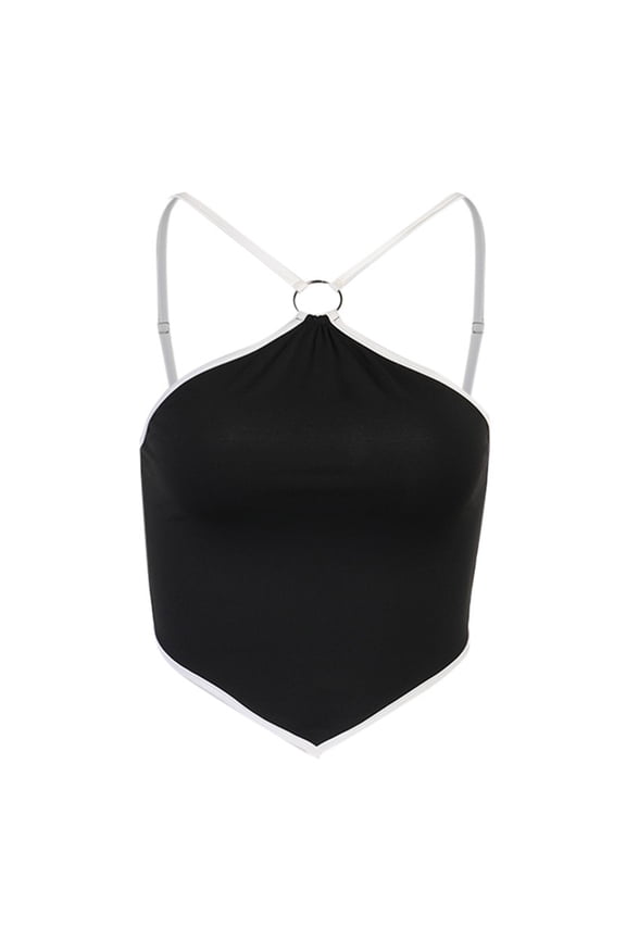 Women Halter Crop Tops Black Cross Wrap Sleeveless Sling Backless Solid Crop Tank Top Slim