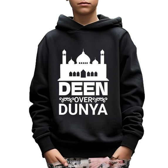 DEEN OVER DUNYA Print Boy's Casual Hoodie Long Sleeve Comfy Loose Spring Fall Pullover Outdoor Casual Sweatshirt From 5T-14Y