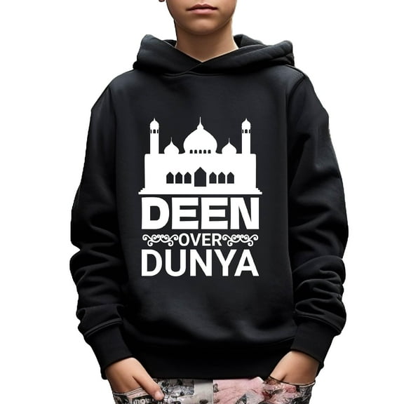 DEEN OVER DUNYA Print Boy's Casual Hoodie Long Sleeve Comfy Loose Spring Fall Pullover Outdoor Casual Sweatshirt From 5T-14Y