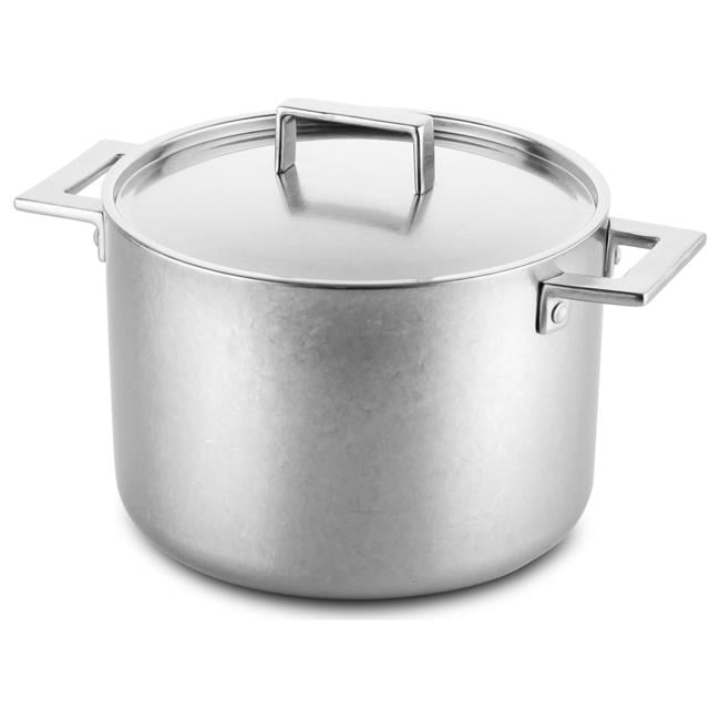Attiva Pewter 6.5 qt Stainless Steel Minimalist Deep Pot with Lid
