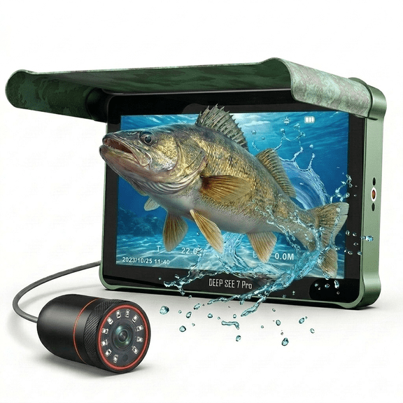 DEEP SEE 7 Pro Underwater Camera 7-Inch IPS Screen Fish Finder|2MP 220 Wide Angle, IP68 Waterproof, Infrared Night Vision/Temp-Depth Monitor