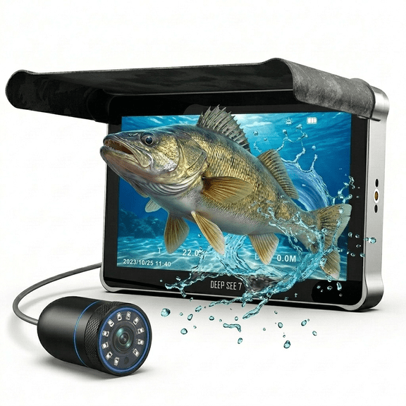 DEEP SEE 7 Underwater camera,7-Inch IPS Screen 1MP 170° Wide Angle,Infrared Night Vision/Temperature&Depth Display,for Ice/Lake/Boat Fishing