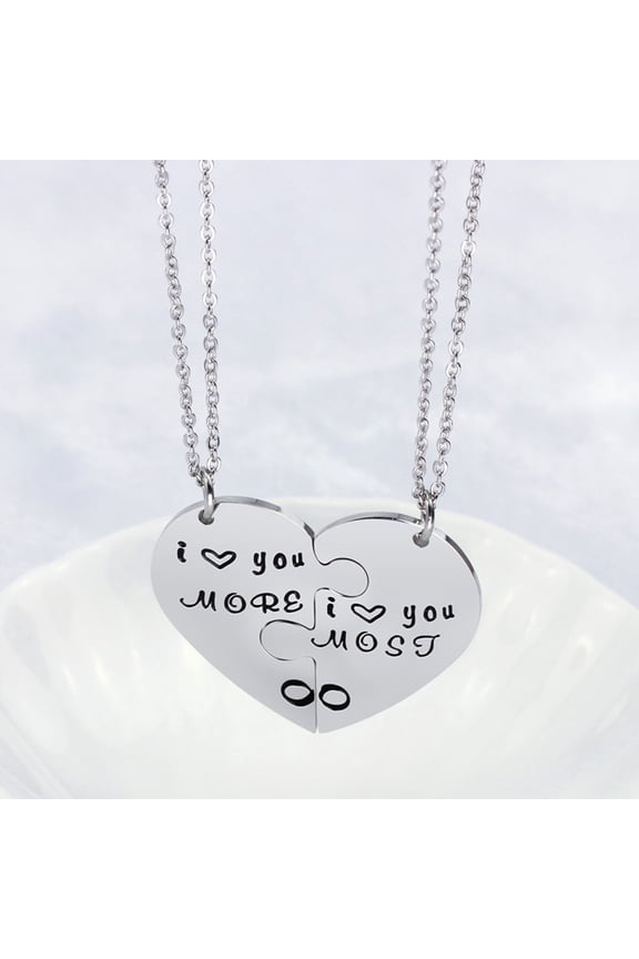 1 Pair Couple Necklace Heart Shape Titanium Steel Jewelry Chain for Couples