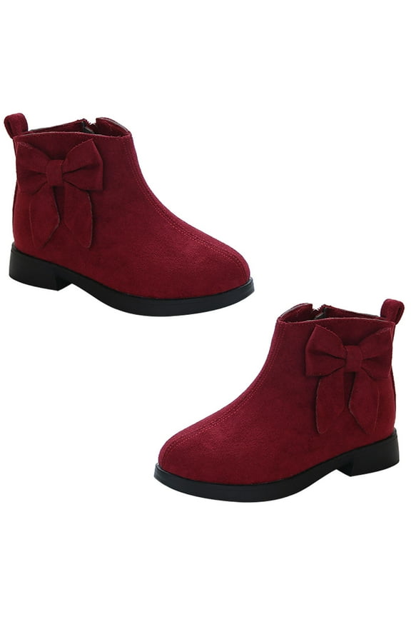 1 Pair Shoes for Kids Girls Red Color Square Toe Warmth Anti-slip Easy to Wear and Take Off