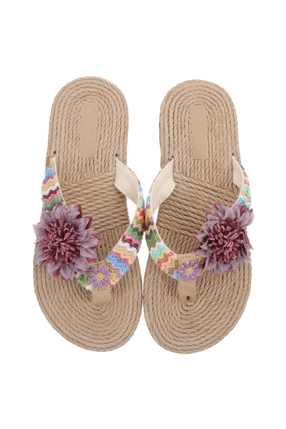 1 Pair of Flower Slippers for Women Woven Design Light Brown EVA Summer Beach Essentials
