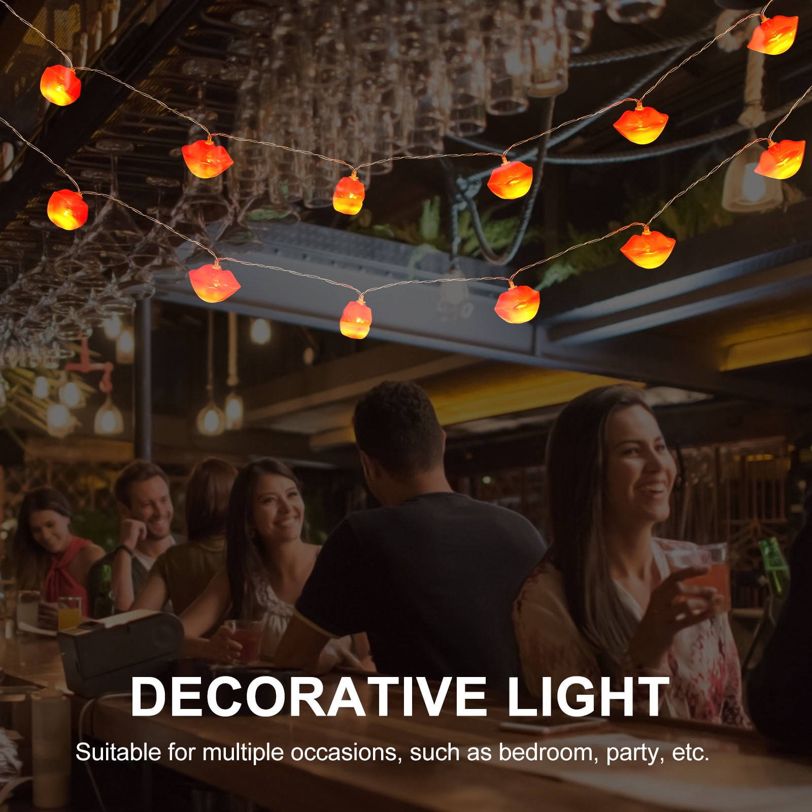 DEEPCRAFF 1 Set Lip Shape LED String Lights Warm White Decorative ...