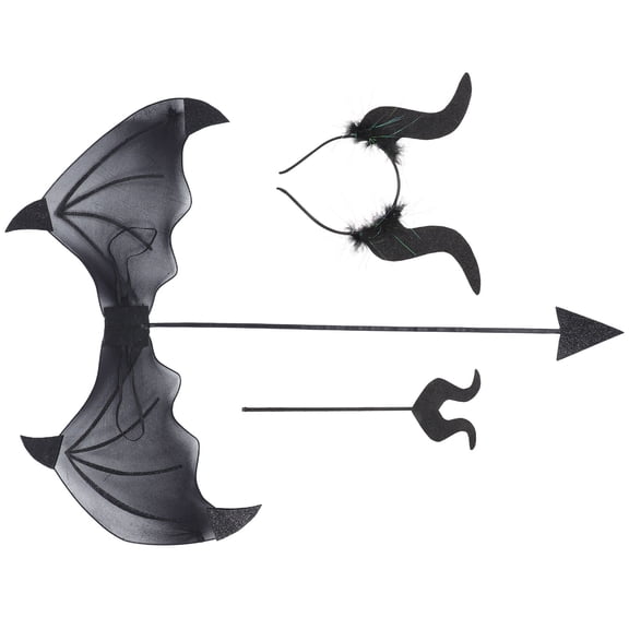 DEEPCRAFF Black Costume Accessory Set for Parties Cosplay Decoration Includes Headband Wings Stick