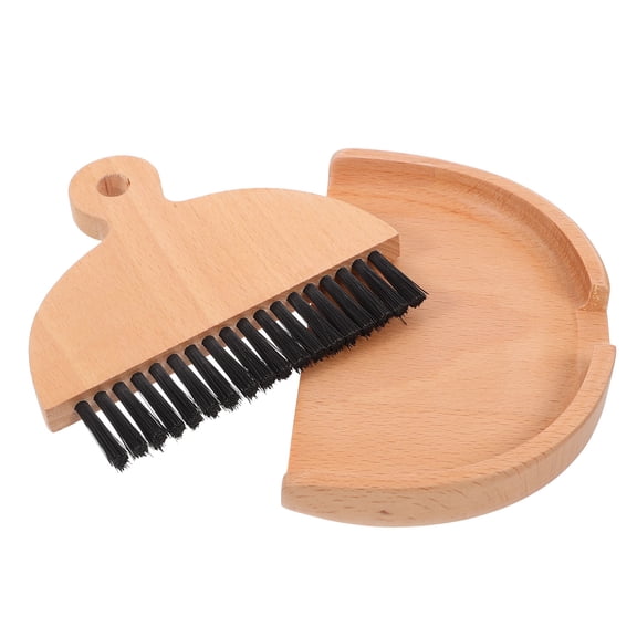 DEEPCRAFF Small Dustpan and Brush Set, Black Wood Handle, Compact Cleaning Tool for Office, Kitchen, and Home Use
