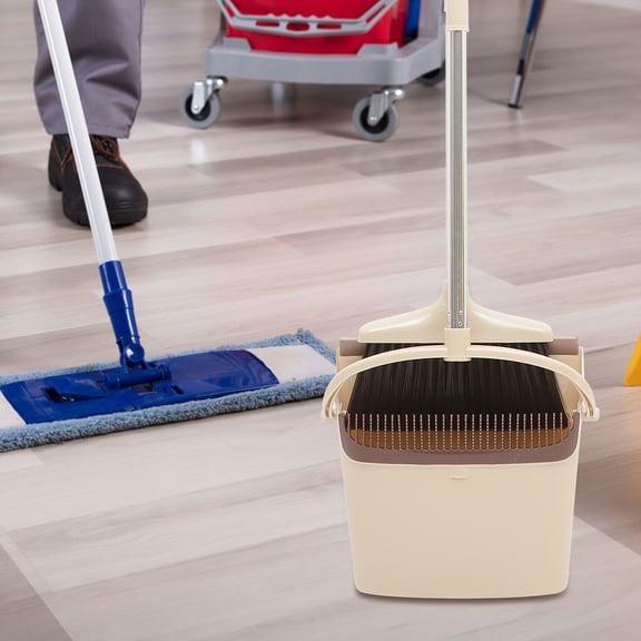 DEEPCRAFF Stainless Steel Handle Dustpan and Broom Set with Hair Removal Comb for Quick and Cleaning