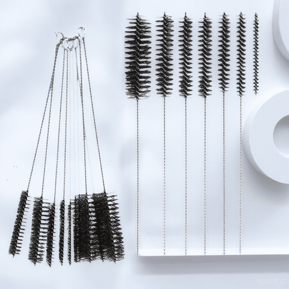DEEPCRAFF 10-Piece Hanging Straw Cleaning Brush Set with Steel Handles and Spiral Nylon Bristles for Easy Bottle and Straw Cleaning