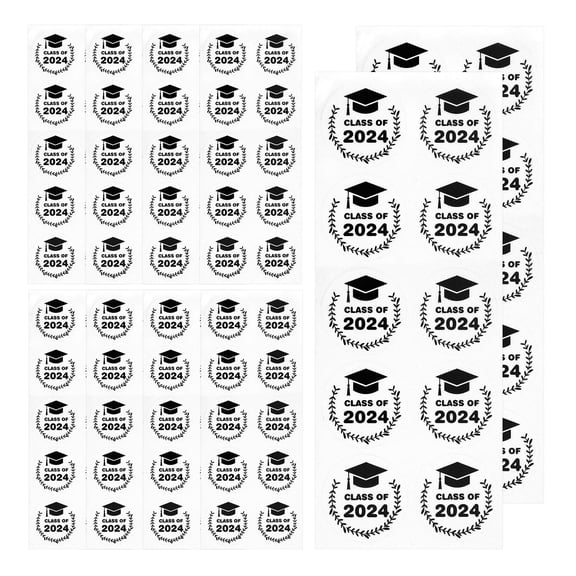 DEEPCRAFF 10 Sheets Black Round Graduation Stickers Elegant Design for Students Teachers Parents 1.6x1.6in
