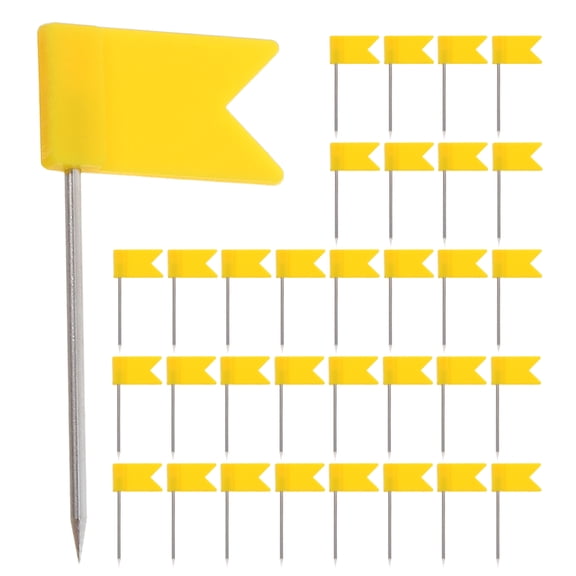 DEEPCRAFF 100Pcs Office Cork Board Push Pins with Yellow Flags for Map Markers and Presentations
