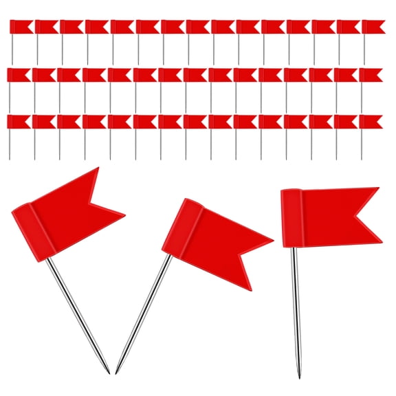 DEEPCRAFF 100Pcs Decorative Push Pins Red Flag for Map Marking Cork Board Travel and Office Use
