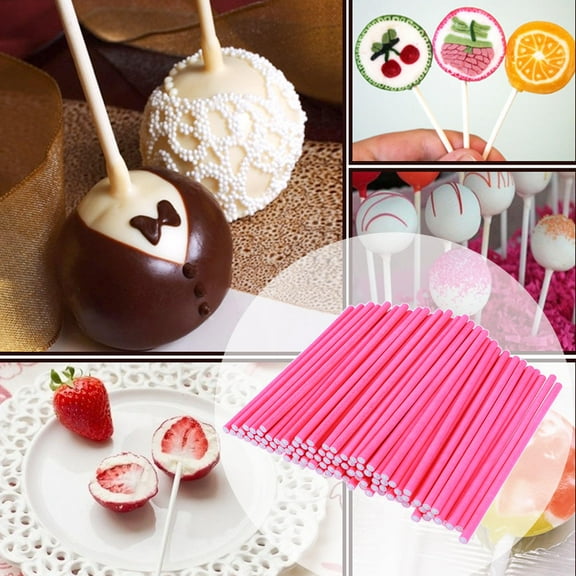 DEEPCRAFF 100Pcs Sturdy Rosy Cake Paper Sticks for Hard Candy Lollipops and Party Desserts