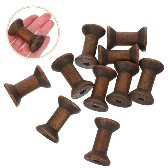 DEEPCRAFF Wooden Thread Bobbins Coffee Natural for Crafts and Embroidery Projects 10Pcs