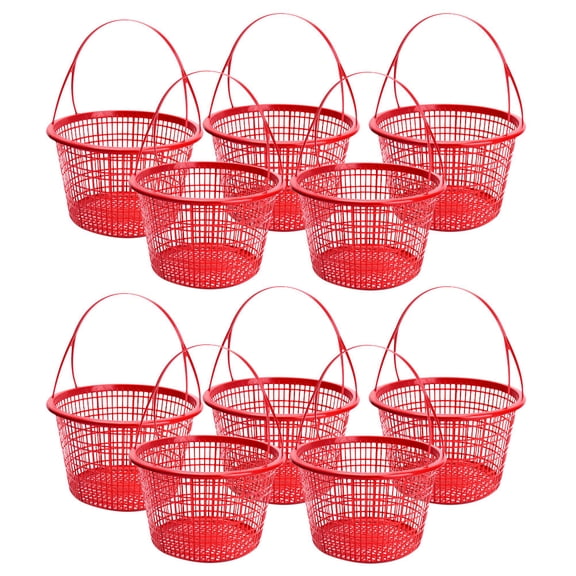 DEEPCRAFF 10Pcs Hollow Red Plastic Storage Basket with Handle for Fruits and Bathroom Supplies