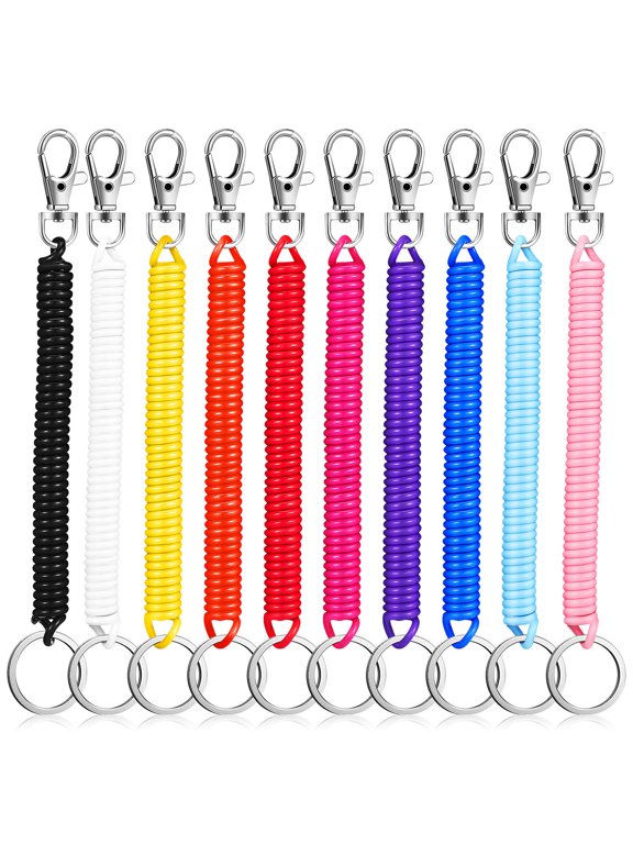 Stretchy Spring Coil Keychain Assorted Color Plastic Multipurpose Key Leash 10Pcs