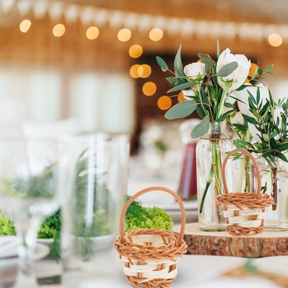 DEEPCRAFF 10Pcs Mini Baskets Rattan Woven Storage Coffee Color 5x3.9x2.8in Plastic Home Decors