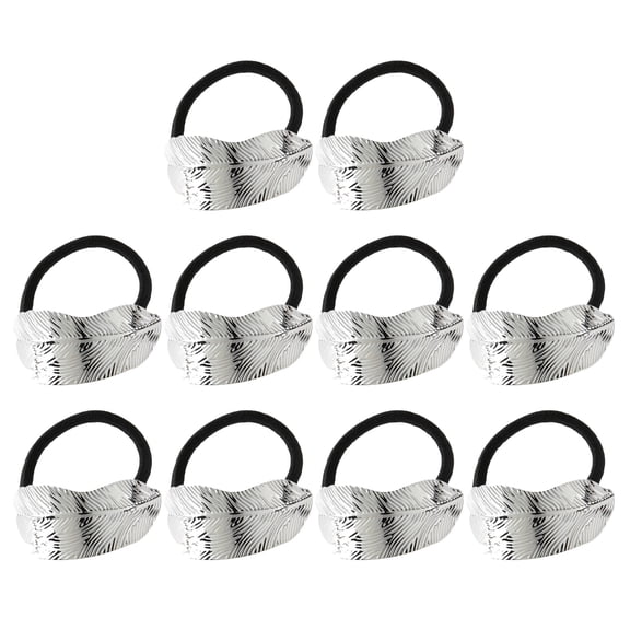 DEEPCRAFF 10Pcs Metal Hair Cuff Wraps Silver Elastic Ponytail Holders with Hypoallergenic Finish