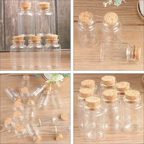 DEEPCRAFF 10Pcs Small Glass Jars With Cork For Crafts And Beverage Juice Container 2.75X1.85X1.85In