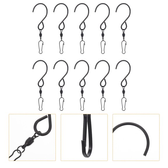 DEEPCRAFF 10Pcs Rotating Stainless Steel Windbell Hanger Black Swivel Hooks for Outdoor Displays