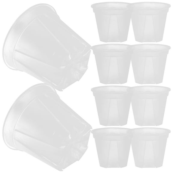 DEEPCRAFF Set of 10 White Clear Plastic Planter Pots for Indoor Plants, Small Flowers, and