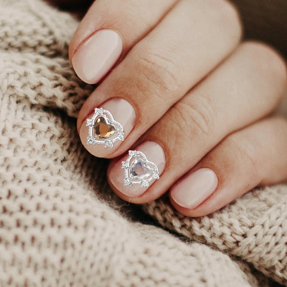 DEEPCRAFF DIY Silver Nail Charms Heart Shape Zinc Alloy Manicure Jewelry 10Pcs