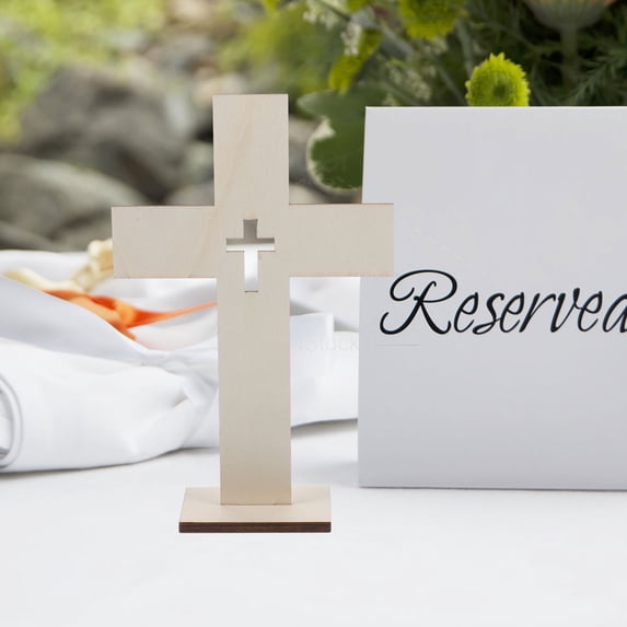 DEEPCRAFF 10pcs Decorative Crosses for Desk Multi Wood Centerpieces for Baptism