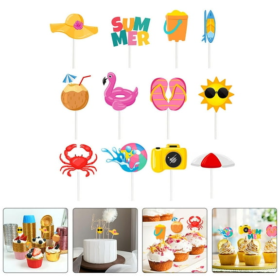 DEEPCRAFF 12 Pcs Beach Party Cupcake Toppers Insert Decorations Colorful