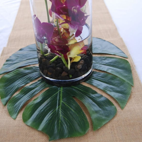 DEEPCRAFF 12Pcs Green Polyester Monstera Leaf Placemats for Tropical Table Setting