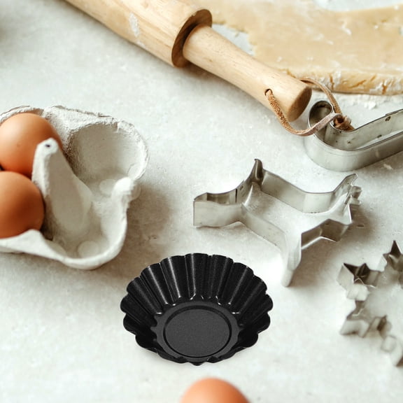 DEEPCRAFF 12Pcs Carbon Steel Tart Pans Non Stick Flower Design Perfect for Baking Desserts Black