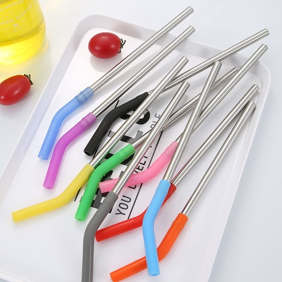 DEEPCRAFF Silicone Suction Nozzle Straws, Stainless Steel, Assorted Colors, Reusable, 12Pcs
