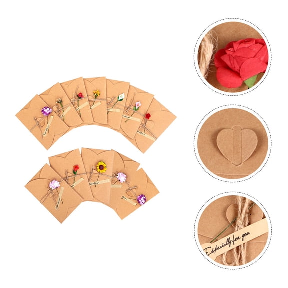DEEPCRAFF 12Pcs Handmade Flower Greeting Cards with Envelopes Kraft Paper for Festival Blessings