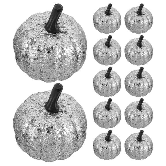 DEEPCRAFF 12Pcs Silver Artificial Pumpkins Foam Decorations for Window Mantle Fireplace Decor
