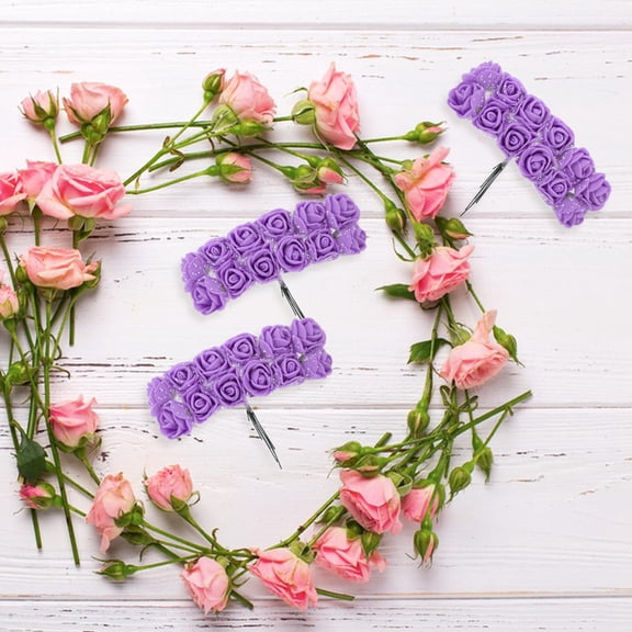 DEEPCRAFF 144Pcs Artificial Stem Flowers Purple PE Rose Flower Heads For Craft Enthusiasts Flower Wall