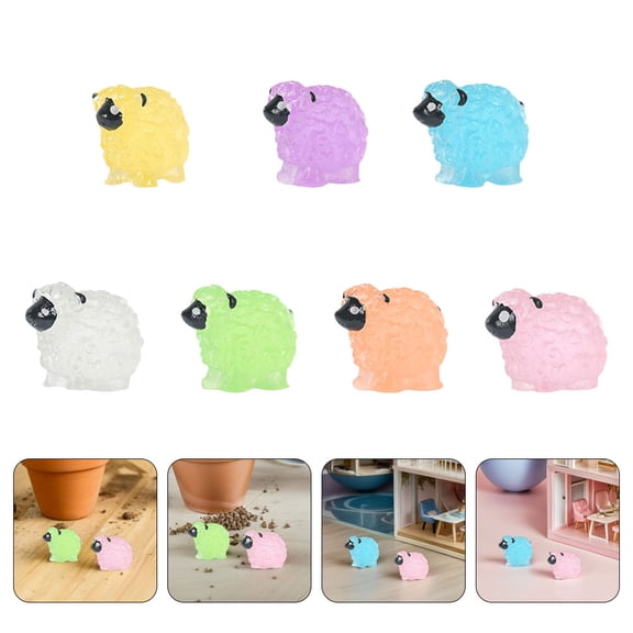 DEEPCRAFF 14Pcs Glow in Dark Resin Miniature Sheep Figurines for Fairy Garden Micro Landscape Decoration