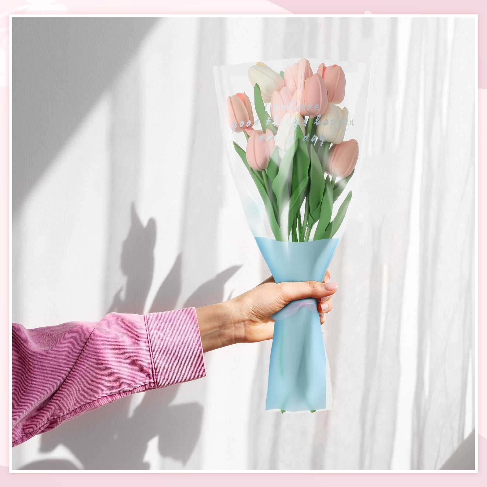 DEEPCRAFF 150Pcs Transparent Flower Bouquet Bags Disposable Plastic Sleeves for Floral Arrangements