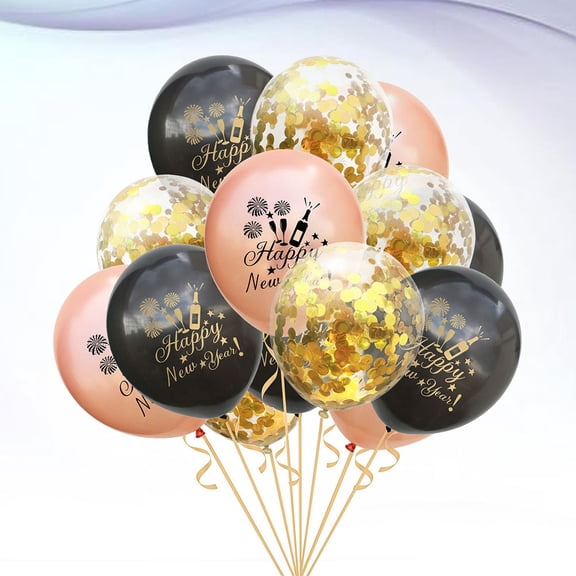 DEEPCRAFF 15pcs Happy New Year Decorations Party Balloon Decoration Latex Round Gold