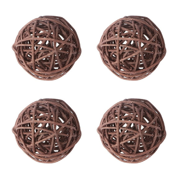 DEEPCRAFF 15pcs Wicker Rattan Spheres Brown Wood Hanging Decoration for Home and Office